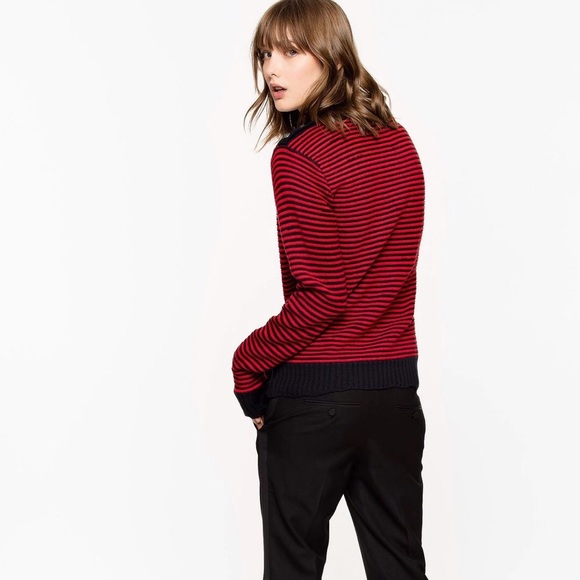 Zadig Voltaire Jade Striped Wool Red Sweater - Picture 3 of 5